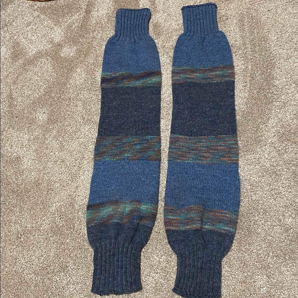 Blue and Green Knit Leg Warmers